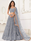 Excellent Grey Thread Work Net Bridesmaid Lehenga Choli With Dupatta