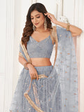 Excellent Grey Thread Work Net Bridesmaid Lehenga Choli With Dupatta