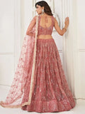 Stunning Dusty Pink Thread Work Net Wedding Wear Lehenga Choli