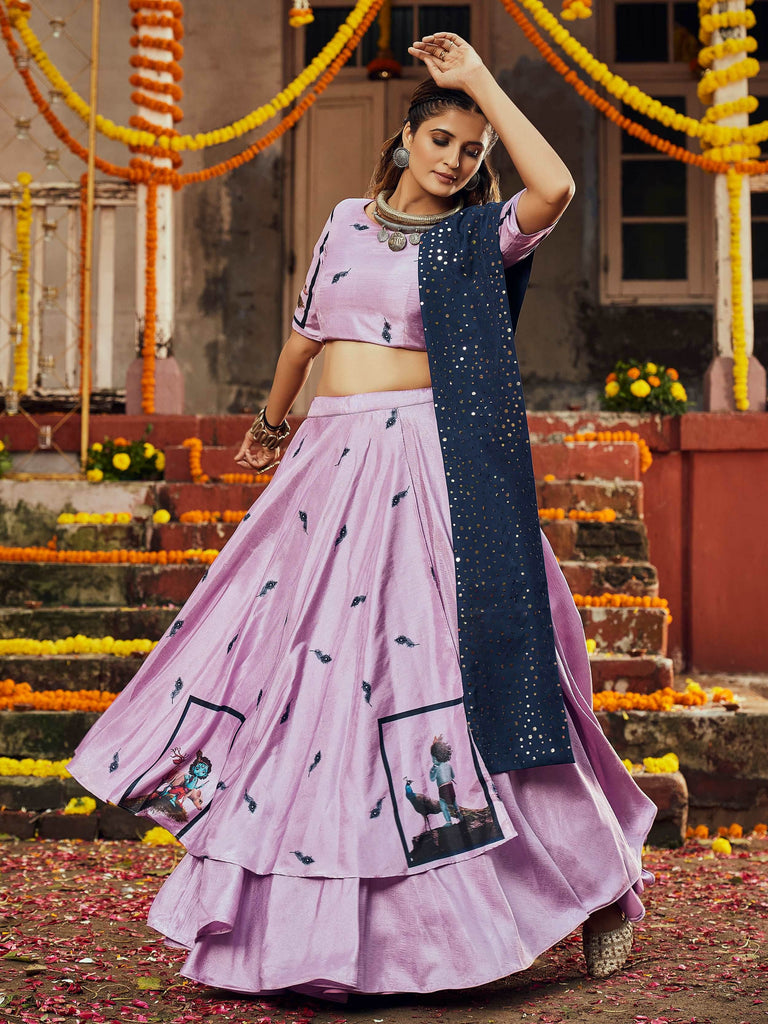 Ravishing Purple Silk Digital Print Navratri Wear Lehenga Choli