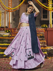 Ravishing Purple Silk Digital Print Navratri Wear Lehenga Choli