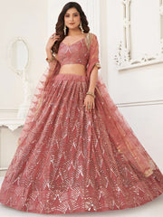 Stunning Dusty Pink Thread Work Net Wedding Wear Lehenga Choli