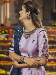Ravishing Purple Silk Digital Print Navratri Wear Lehenga Choli