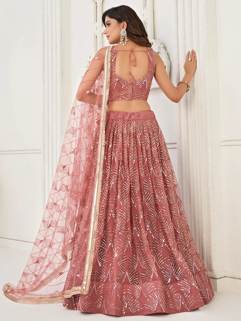 Stunning Dusty Pink Thread Work Net Wedding Wear Lehenga Choli