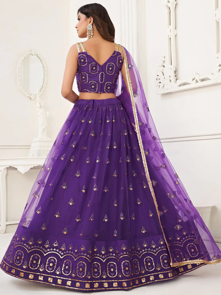 Pretty Purple Sequins Butterfly Net Party Wear Lehenga Choli