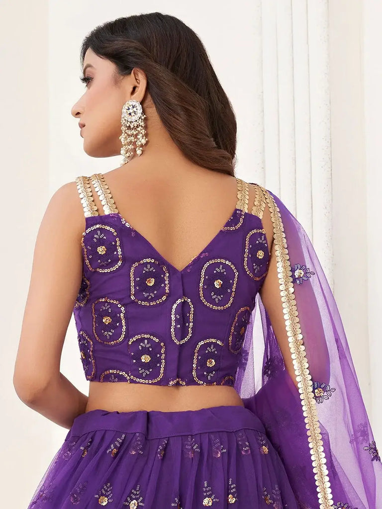 Pretty Purple Sequins Butterfly Net Party Wear Lehenga Choli