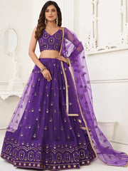 Pretty Purple Sequins Butterfly Net Party Wear Lehenga Choli