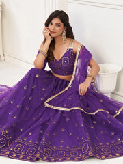Pretty Purple Sequins Butterfly Net Party Wear Lehenga Choli