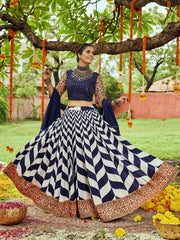 Attractive Navy Blue Cotton Special Navratri Wear Chaniya Choli