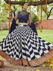 Attractive Navy Blue Cotton Special Navratri Wear Chaniya Choli