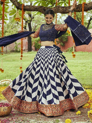 Attractive Navy Blue Cotton Special Navratri Wear Chaniya Choli