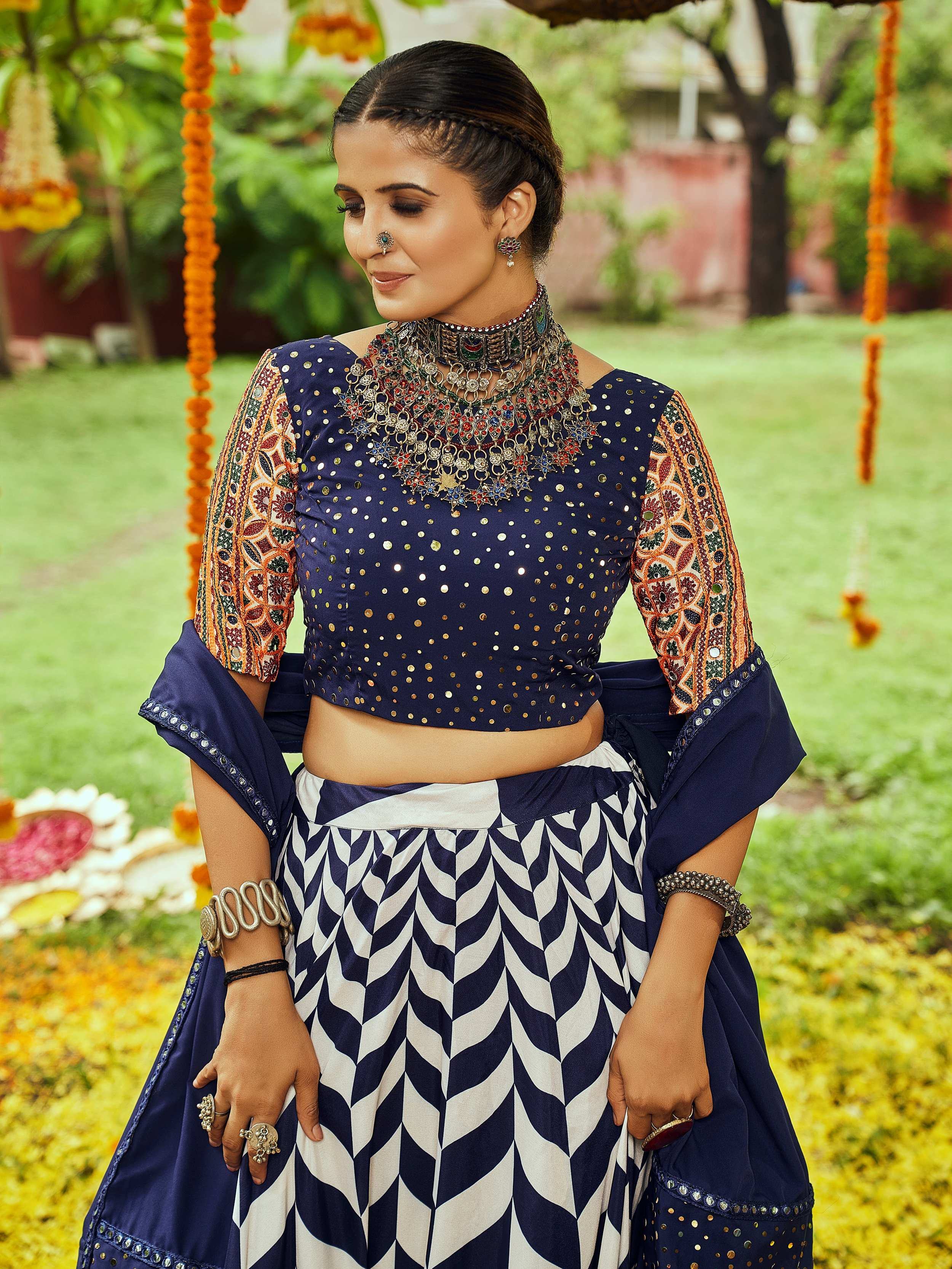 Attractive Navy Blue Cotton Special Navratri Wear Chaniya Choli