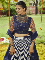 Attractive Navy Blue Cotton Special Navratri Wear Chaniya Choli