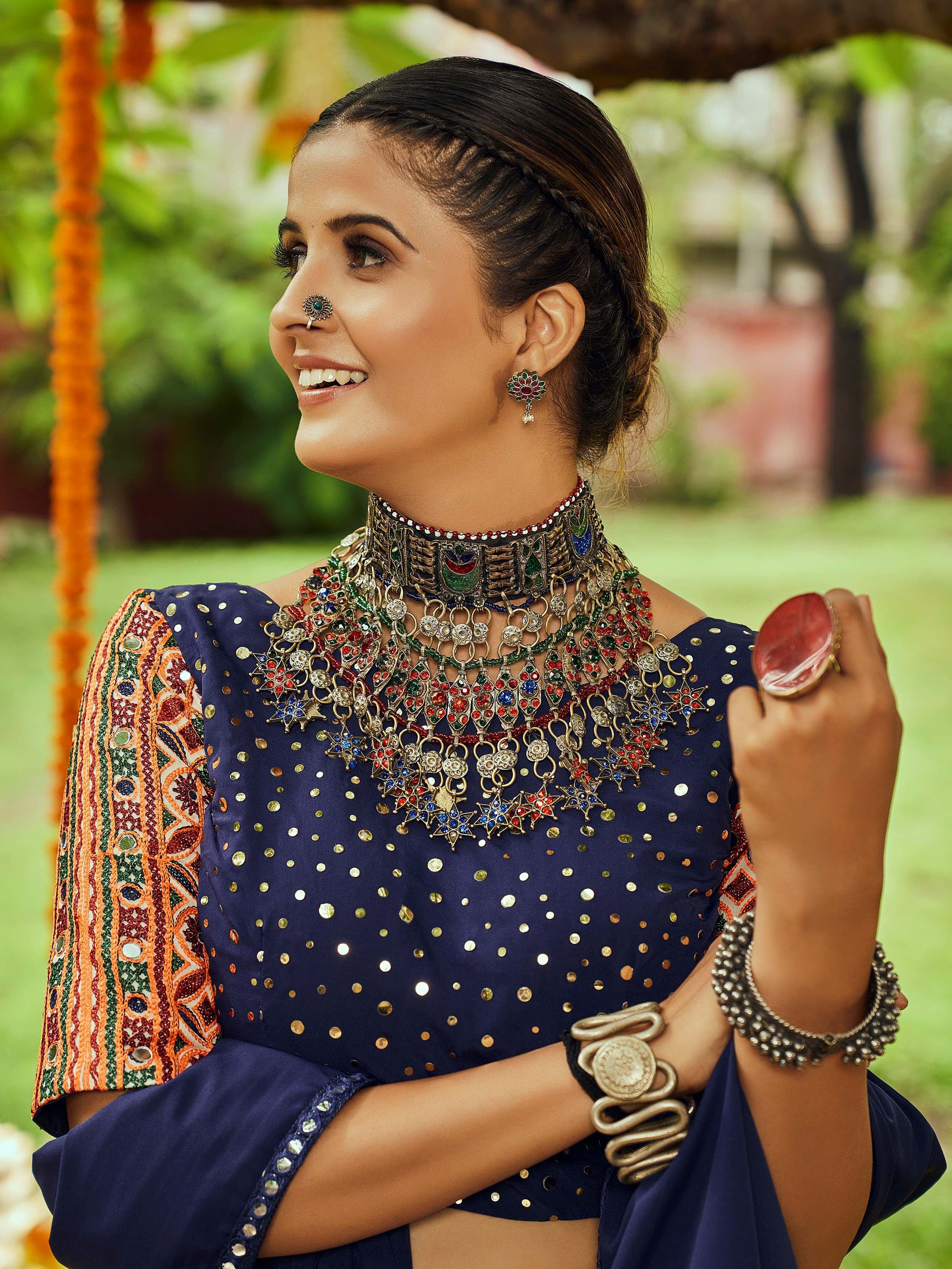 Attractive Navy Blue Cotton Special Navratri Wear Chaniya Choli