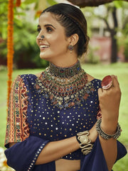 Attractive Navy Blue Cotton Special Navratri Wear Chaniya Choli