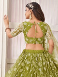 Lovely Olive Green Embroidered Net Mhendi Wear Lehenga Choli