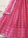 Astonishing Pink Sequins Net Reception Wear Wear Lehenga Choli
