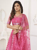 Astonishing Pink Sequins Net Reception Wear Wear Lehenga Choli