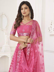 Astonishing Pink Sequins Net Reception Wear Wear Lehenga Choli
