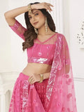 Astonishing Pink Sequins Net Reception Wear Wear Lehenga Choli