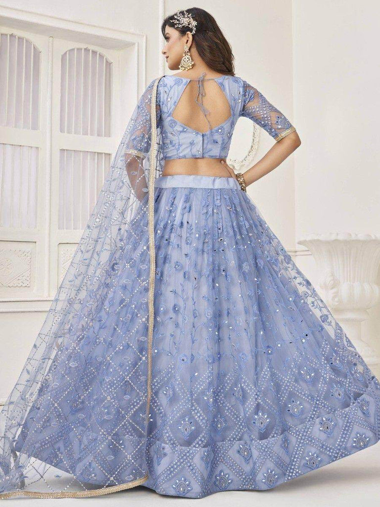 Gorgeous Light Blue Embroidered Net Engagement Wear Lehenga Choli