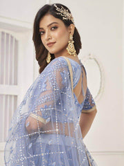 Gorgeous Light Blue Embroidered Net Engagement Wear Lehenga Choli