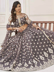 Enchanting Grey Embroidered Net Lehenga Choli With Dupatta