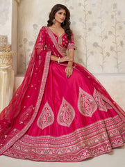 Astonishing Rani Pink Thread Work Silk Designer Lehenga Choli With Dupatta