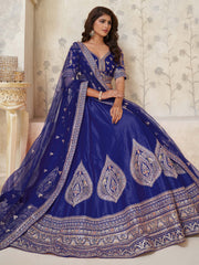 Awesome Royal Blue Zari Embroidered Silk Wedding Lehenga Choli