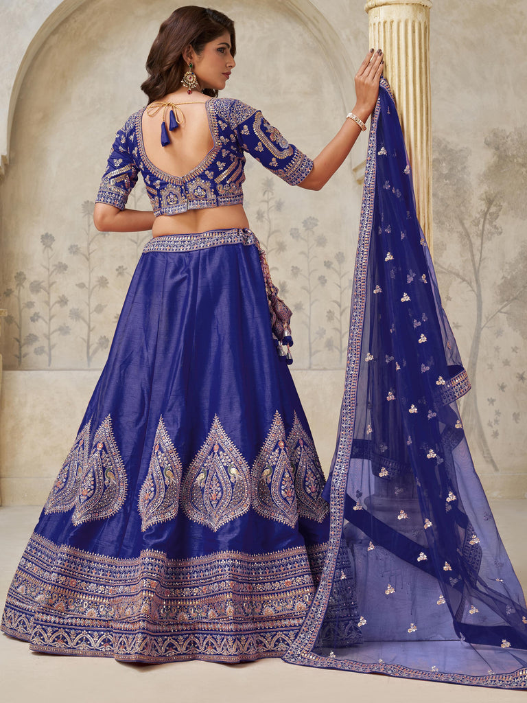 Awesome Royal Blue Zari Embroidered Silk Wedding Lehenga Choli