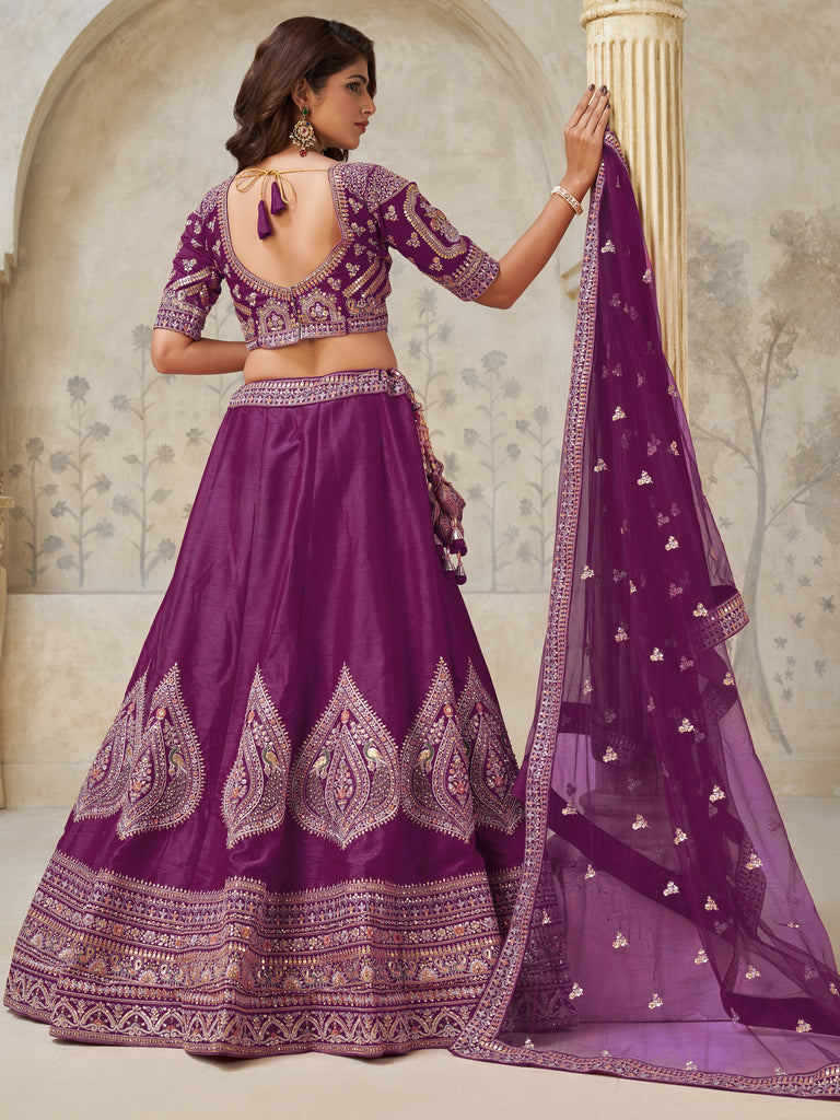 Graceful Wine Dori Work Silk Wedding Wear Lehenga Choli With Dupatta