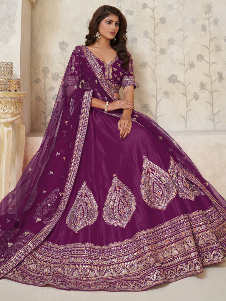 Graceful Wine Dori Work Silk Wedding Wear Lehenga Choli With Dupatta
