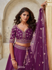 Graceful Wine Dori Work Silk Wedding Wear Lehenga Choli With Dupatta