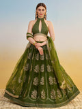 Dazzling Green Sequins Mehendi Wear Lehenga Choli With Dupatta