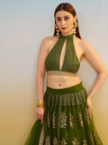 Dazzling Green Sequins Mehendi Wear Lehenga Choli With Dupatta