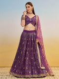 Rich Purple Net Embroidered Engagement Wear Lehenga Choli With Dupatta