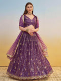 Rich Purple Net Embroidered Engagement Wear Lehenga Choli With Dupatta