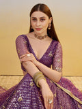 Rich Purple Net Embroidered Engagement Wear Lehenga Choli With Dupatta