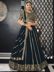 Blooming Navy Blue Georgette Sequins Bridesmaid Lehenga Choli
