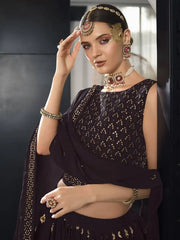 Wonderful Dark Purple Georgette Floral Sequins Bridesmaid Lehenga