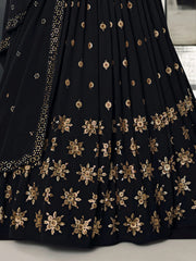 Awesome Black Georgette Sequins Bridesmaid Lehenga Choli For Women
