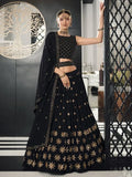 Awesome Black Georgette Sequins Bridesmaid Lehenga Choli For Women