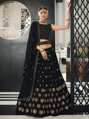 Awesome Black Georgette Sequins Bridesmaid Lehenga Choli For Women
