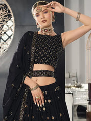 Awesome Black Georgette Sequins Bridesmaid Lehenga Choli For Women