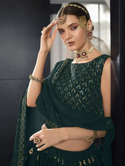 Unique Green Georgette Embroidered Bridesmaid Lehenga Choli For Wedding