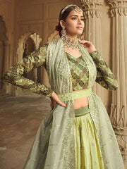 Outstanding Pista Green Shaded Sequins Lehenga With Embroidered Choli