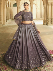 Entrancing Dusty Purple Shaded Sequins Silk Lehenga With Embroidered Choli