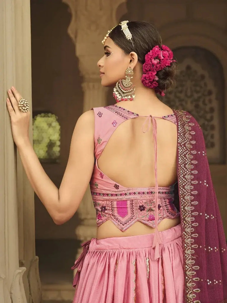 Fascinating Magenta Embroidered Silk Reception Wear Lehenga Choli