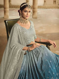 Alluring Grey-Teal Blue Shaded Sequins Silk Lehenga With Embroidered Choli