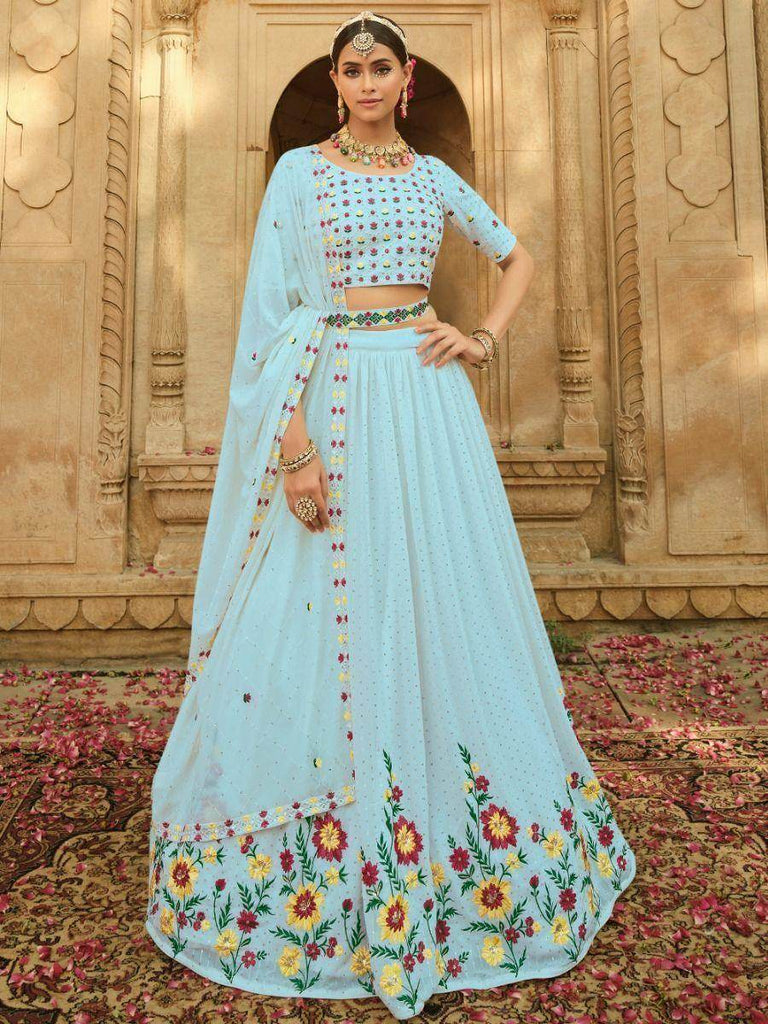 Splendid Sky Blue Sequins Embroidery Georgette Lehenga Choli